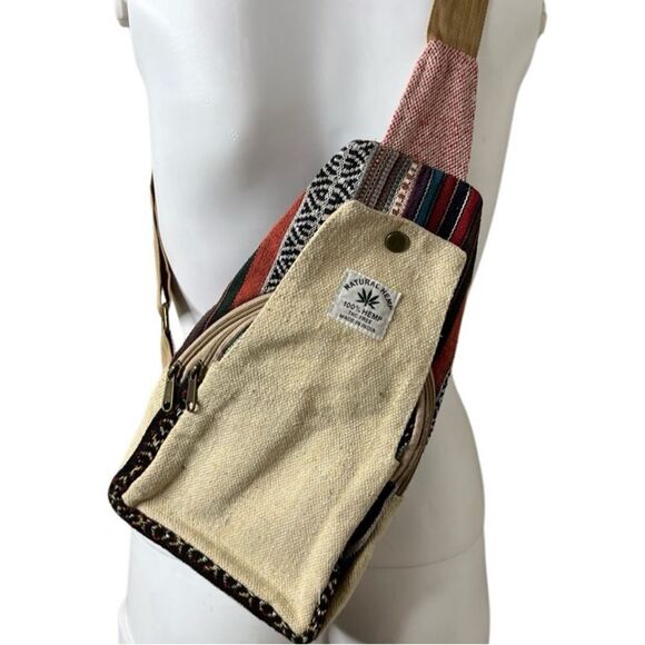 Natural Hemp Crossbody Mini sling back pack oatmeal - Picture 2 of 6